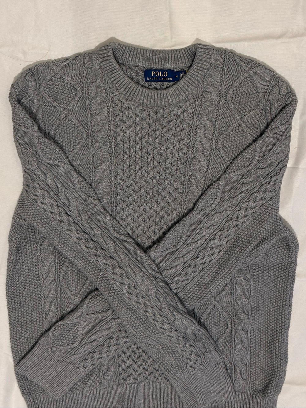 Ralph Lauren Gray Cable-Knit Crewneck Sweater